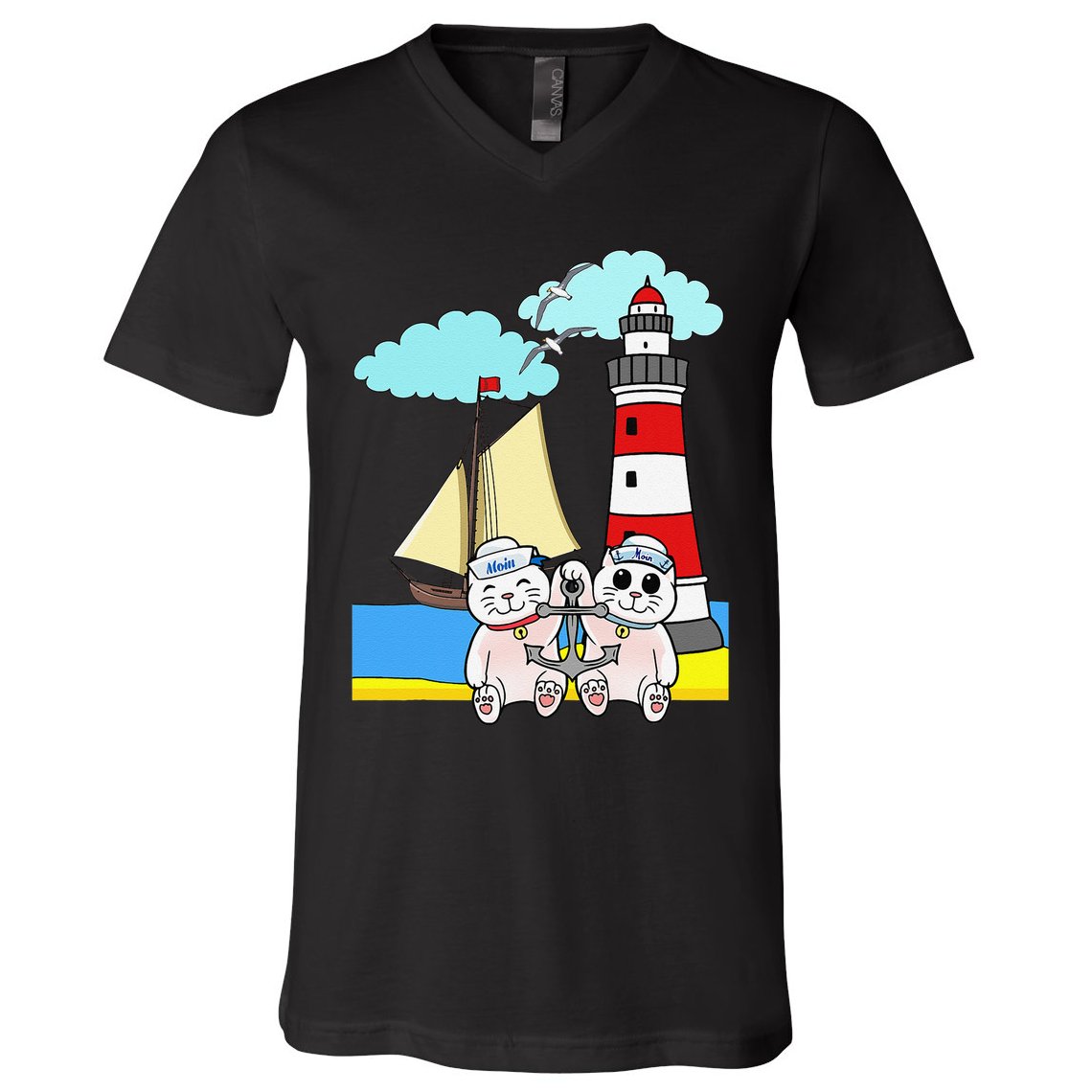 Funny Funny Sailors Cats Maritime Children Anchor V-Neck T-Shirt