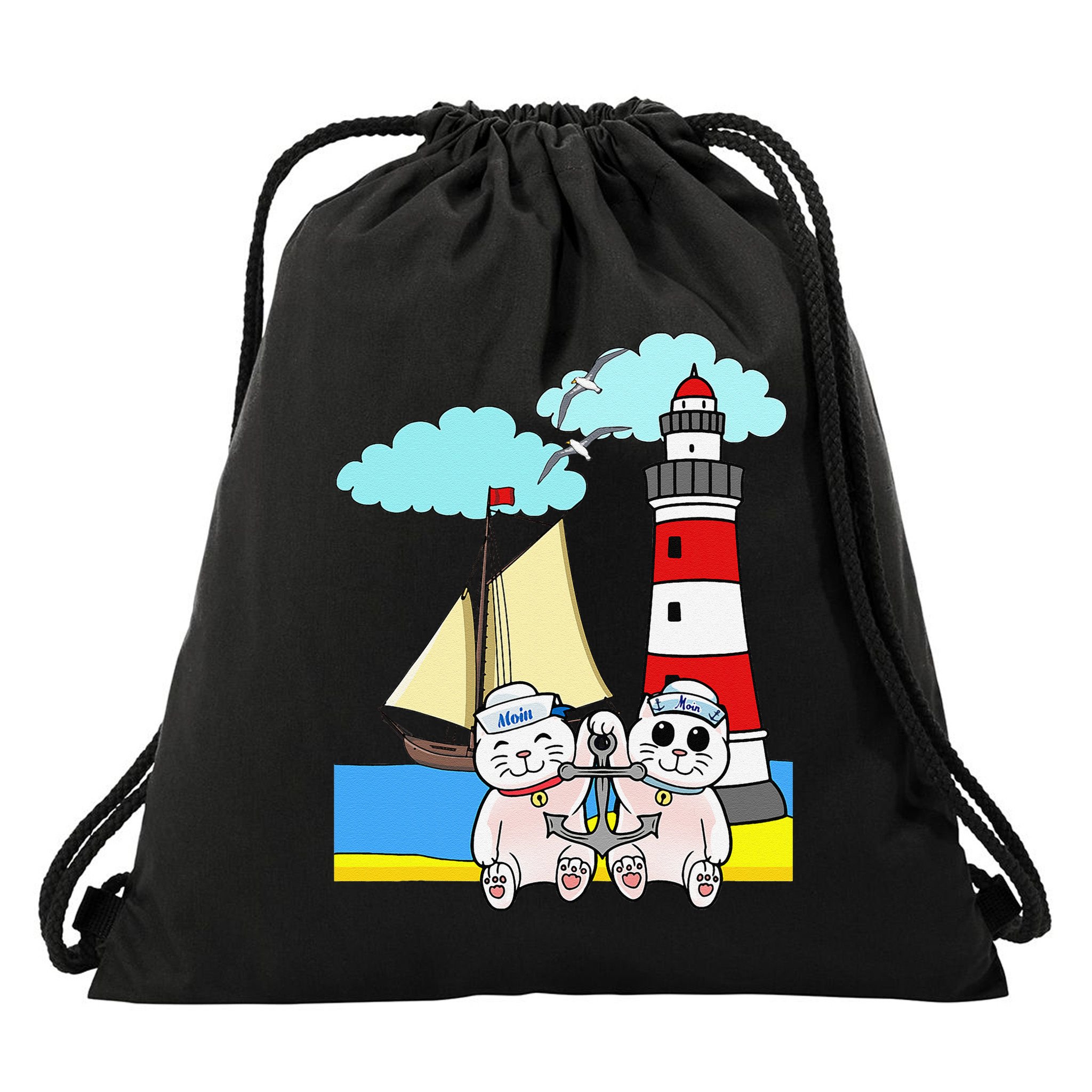 Funny Funny Sailors Cats Maritime Children Anchor Drawstring Bag