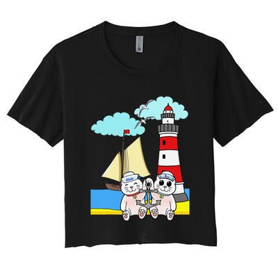 Funny Funny Sailors Cats Maritime Children Anchor Crop Top