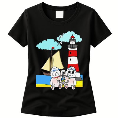 Funny Funny Sailors Cats Maritime Children Anchor Womens T-Shirt
