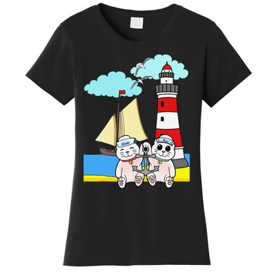 Funny Funny Sailors Cats Maritime Children Anchor Women's T-Shirt