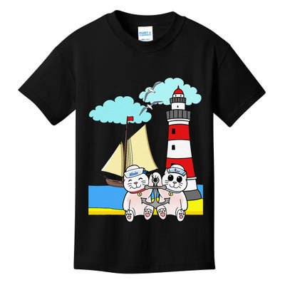 Funny Funny Sailors Cats Maritime Children Anchor Kids T-Shirt