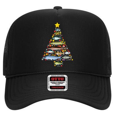 Freshwater Fish Species Christmas Tree Fishing Xmas High Crown Mesh Back Trucker Hat