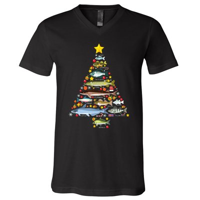 Freshwater Fish Species Christmas Tree Fishing Xmas V-Neck T-Shirt