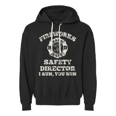 Funny Fireworks Safety Director Firefighter America Red Pyro Garment-Dyed Fleece Hoodie