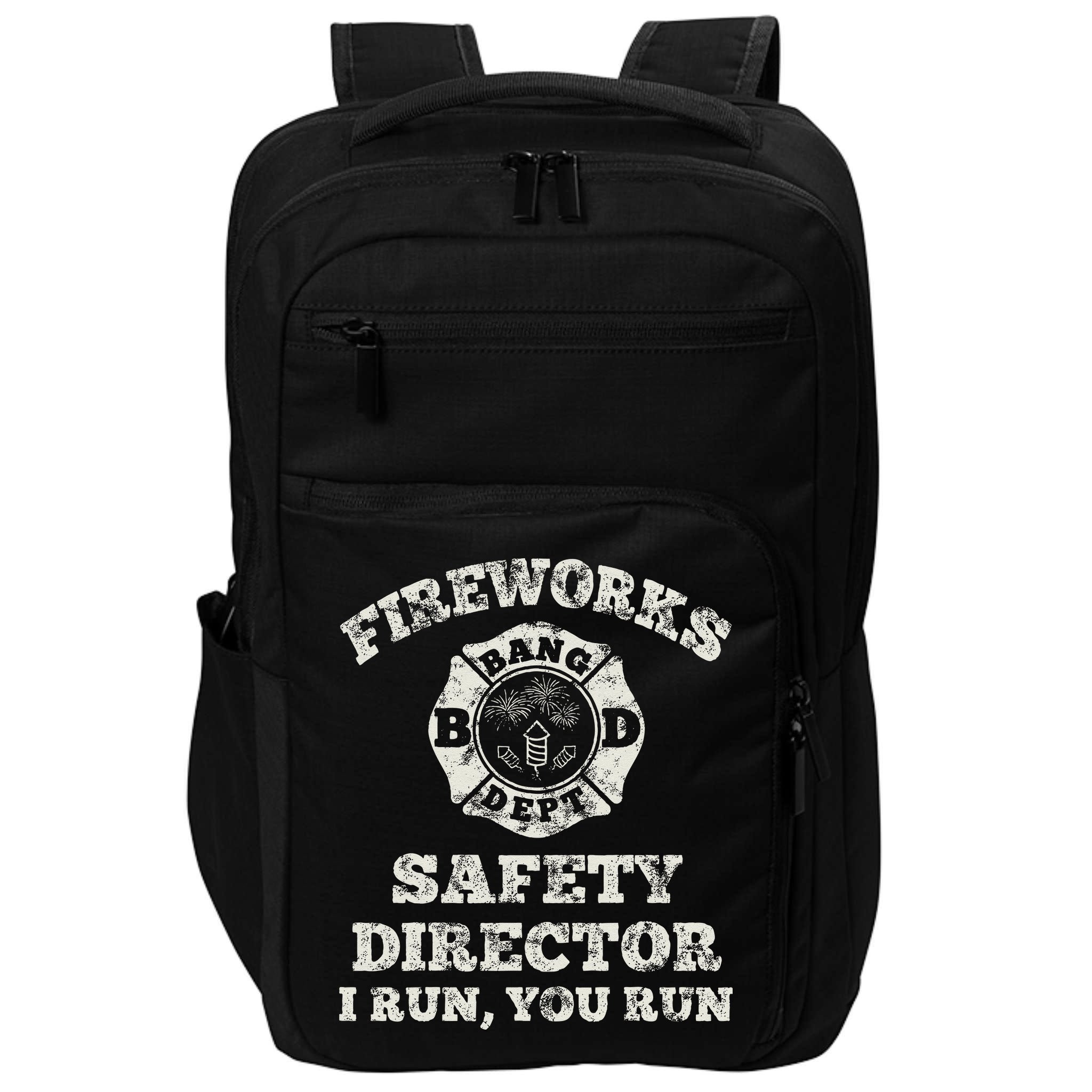 Funny Fireworks Safety Director Firefighter America Red Pyro Impact Tech Backpack