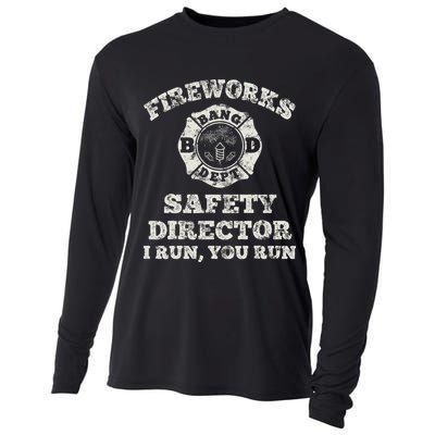 Funny Fireworks Safety Director Firefighter America Red Pyro Cooling Performance Long Sleeve Crew