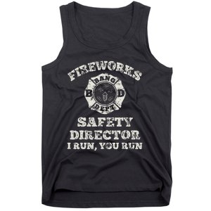 Funny Fireworks Safety Director Firefighter America Red Pyro Tank Top