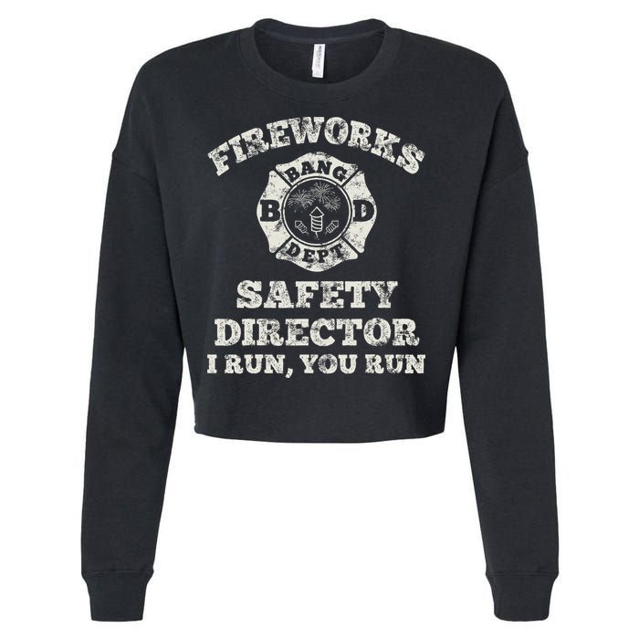 Funny Fireworks Safety Director Firefighter America Red Pyro Cropped Pullover Crew