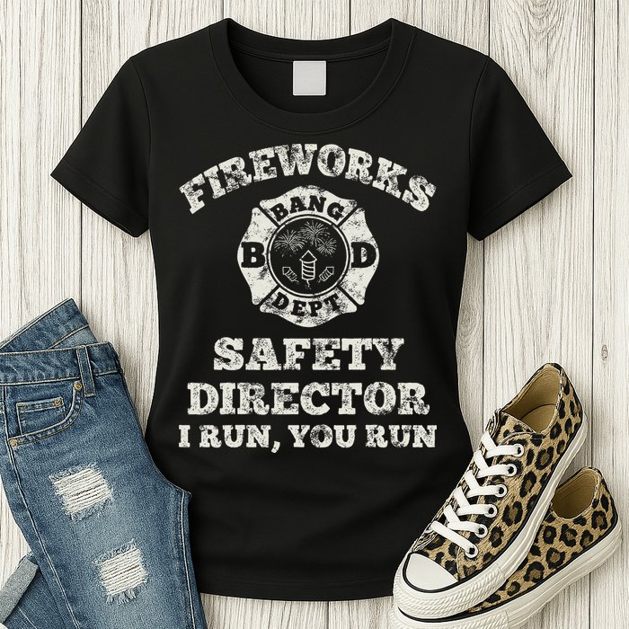 Funny Fireworks Safety Director Firefighter America Red Pyro Womens T-Shirt