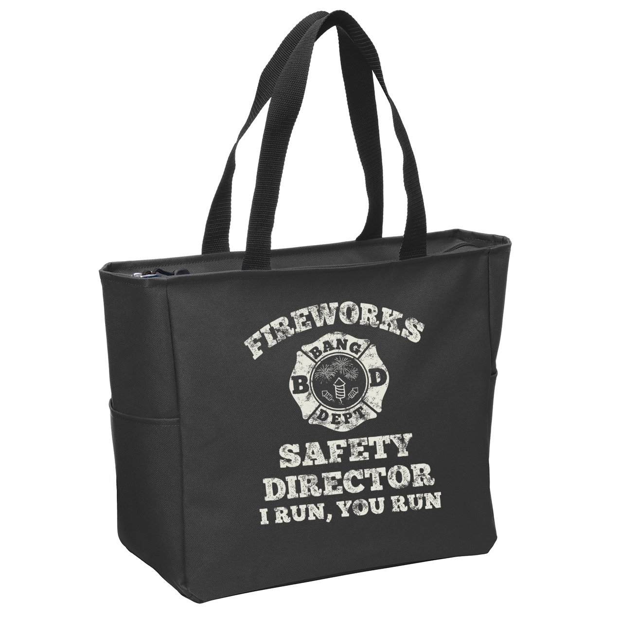 Funny Fireworks Safety Director Firefighter America Red Pyro Zip Tote Bag