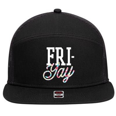 Fri-Yay Funny Teacher Weekend Back To School Flowers Friday 7 Panel Mesh Trucker Snapback Hat