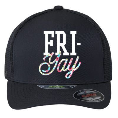 Fri-Yay Funny Teacher Weekend Back To School Flowers Friday Flexfit Unipanel Trucker Cap