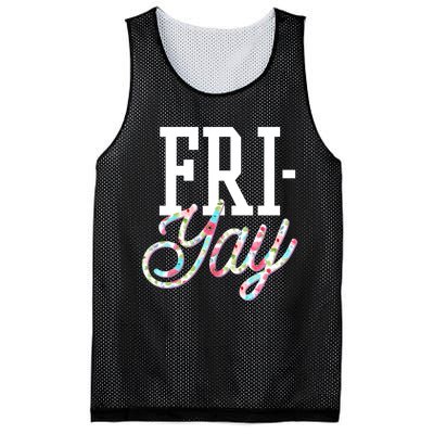 Fri-Yay Funny Teacher Weekend Back To School Flowers Friday Mesh Reversible Basketball Jersey Tank