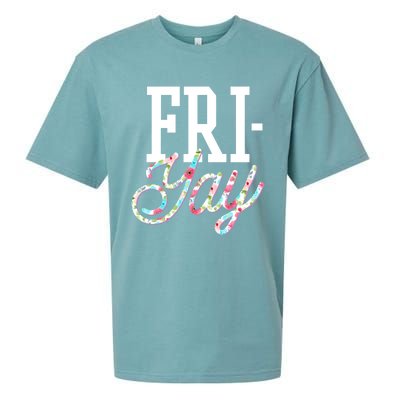 Fri-Yay Funny Teacher Weekend Back To School Flowers Friday Sueded Cloud Jersey T-Shirt