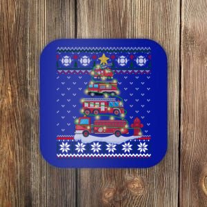 Firefighter Fire Truck Christmas Tree Xmas Gift Ugly Sweater Gift Coaster