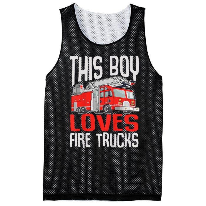 Firefighter Funny This Boy Loves Fire Trucks Mesh Reversible Basketball Jersey Tank