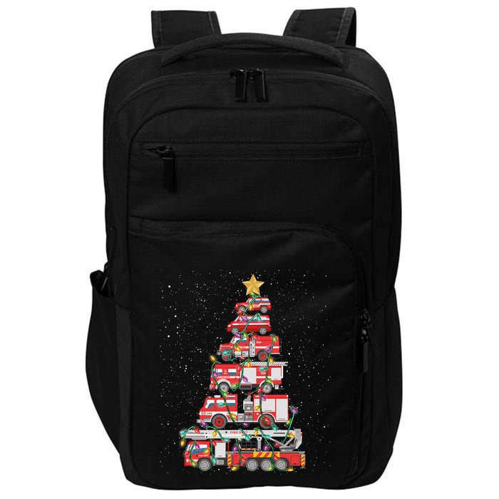 Funny Firefighter Tree Fire Truck Christmas Merry Xmas Gift Impact Tech Backpack