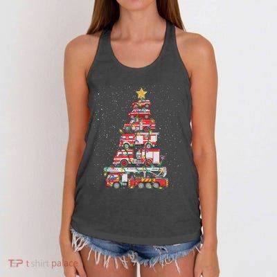 Funny Firefighter Tree Fire Truck Christmas Merry Xmas Gift Women's Knotted Racerback Tank
