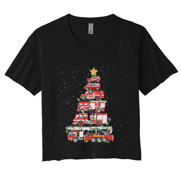 Funny Firefighter Tree Fire Truck Christmas Merry Xmas Gift Crop Top