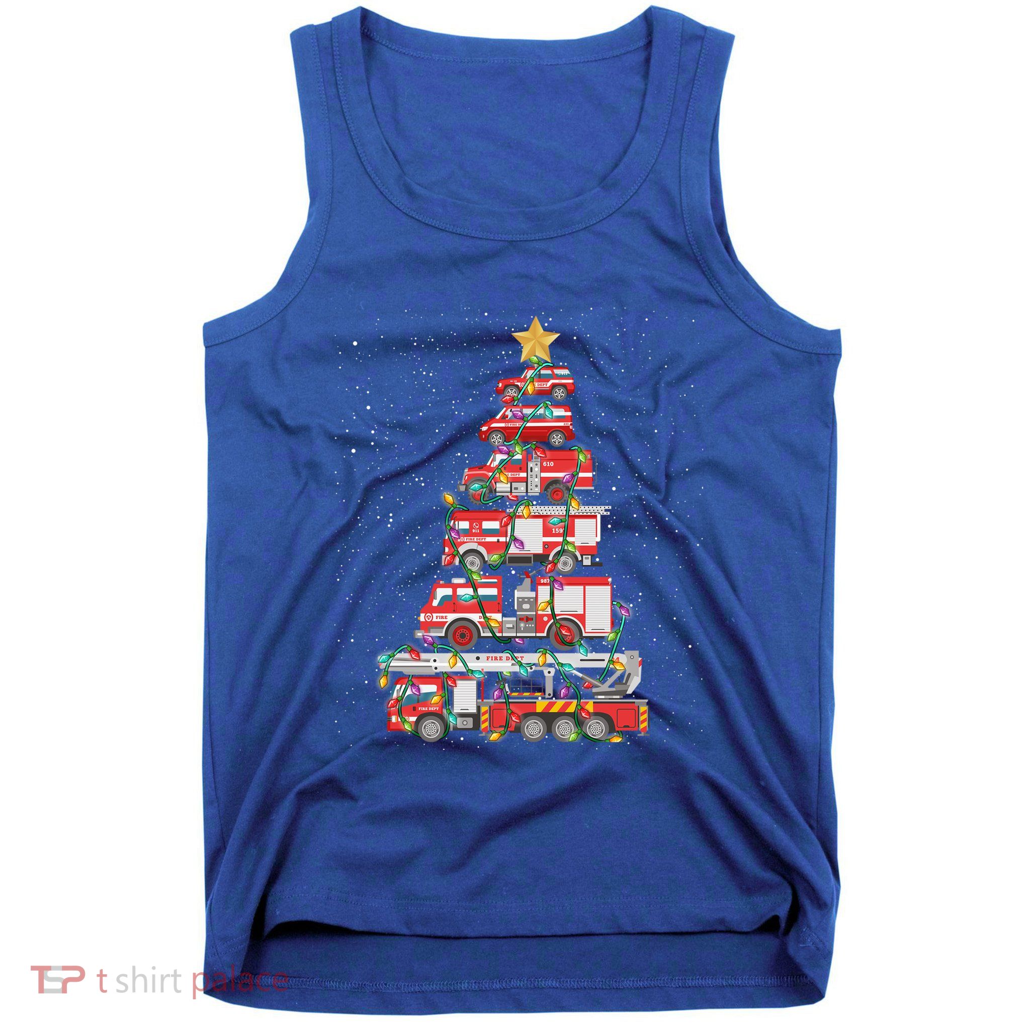 Funny Firefighter Tree Fire Truck Christmas Merry Xmas Gift Tank Top