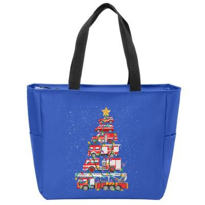 Funny Firefighter Tree Fire Truck Christmas Merry Xmas Gift Zip Tote Bag
