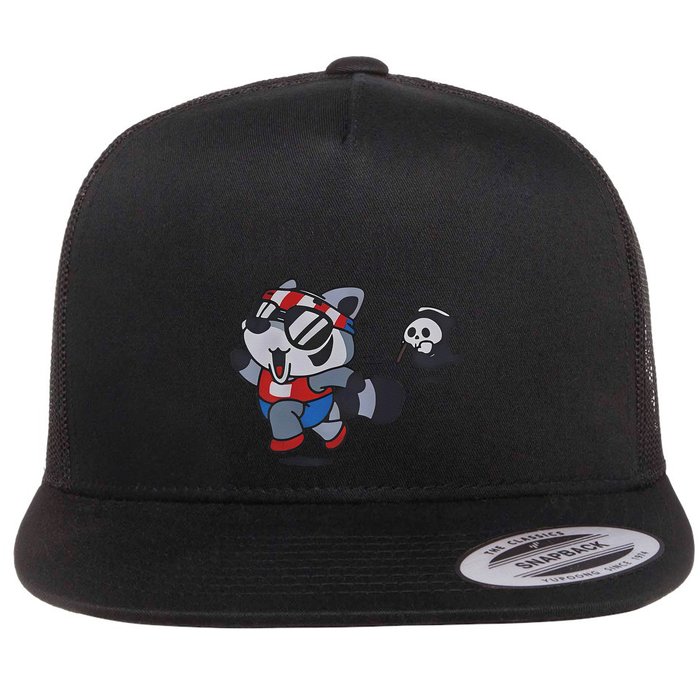 Funny Faster Than The Forever Yeet Run Away Faster Raccoon Flat Bill Trucker Hat