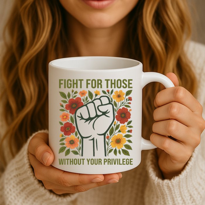 Fight For Those Without Your Privilege Quote Subtle Flower Mug