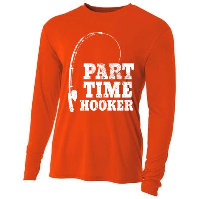 Funny Full Time Dad Part Time Hooker Bass Fisher And Fisher Gift Cooling Performance Long Sleeve Crew