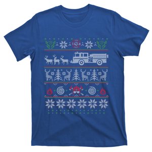 Firefighter Fire Truck Pulled By Reindeer Ugly Christmas Gift T-Shirt