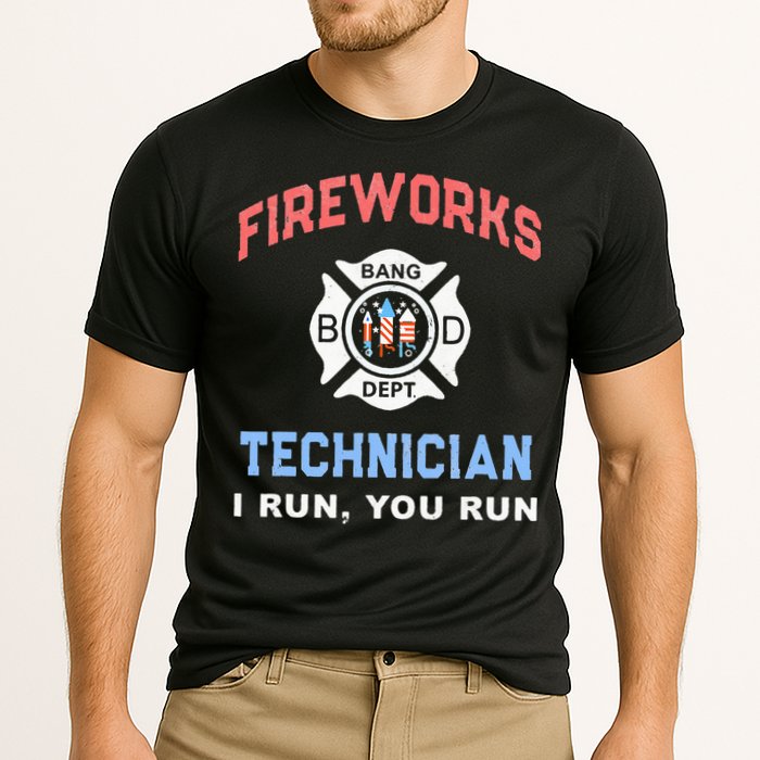 Funny FIREWORKS TECHNICIAN America Firefighter Pyro Expert Cooling Performance Crew T-Shirt