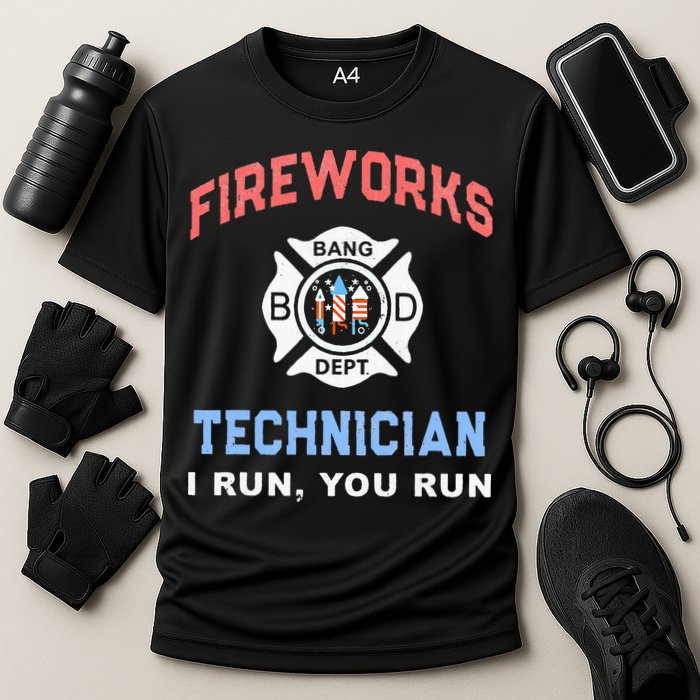 Funny FIREWORKS TECHNICIAN America Firefighter Pyro Expert Cooling Performance Crew T-Shirt