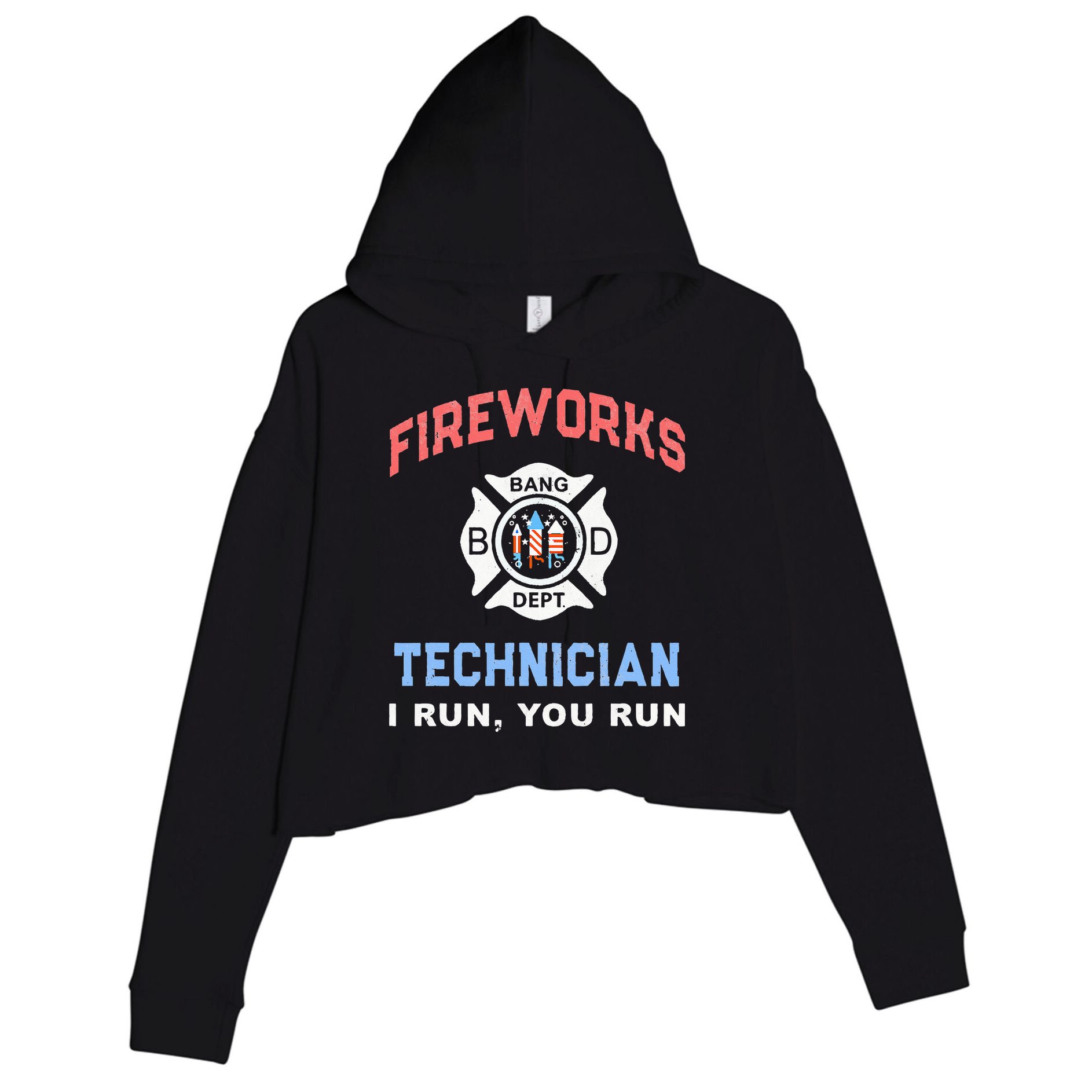 Funny FIREWORKS TECHNICIAN America Firefighter Pyro Expert Crop Fleece Hoodie