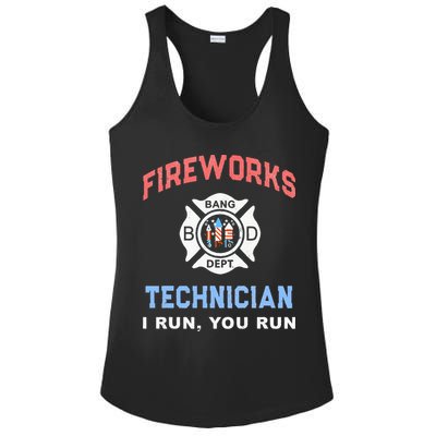 Funny FIREWORKS TECHNICIAN America Firefighter Pyro Expert Ladies PosiCharge Competitor Racerback Tank