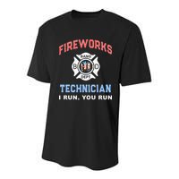 Funny FIREWORKS TECHNICIAN America Firefighter Pyro Expert Youth Performance Sprint T-Shirt