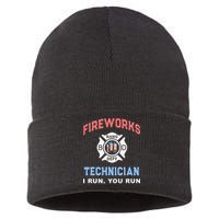 Funny FIREWORKS TECHNICIAN America Firefighter Pyro Expert Sustainable Knit Beanie
