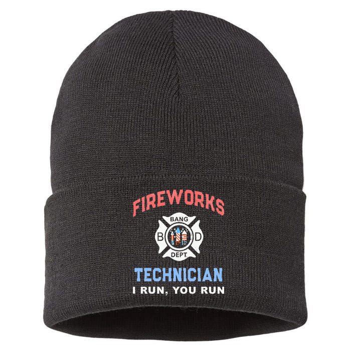 Funny FIREWORKS TECHNICIAN America Firefighter Pyro Expert Sustainable Knit Beanie