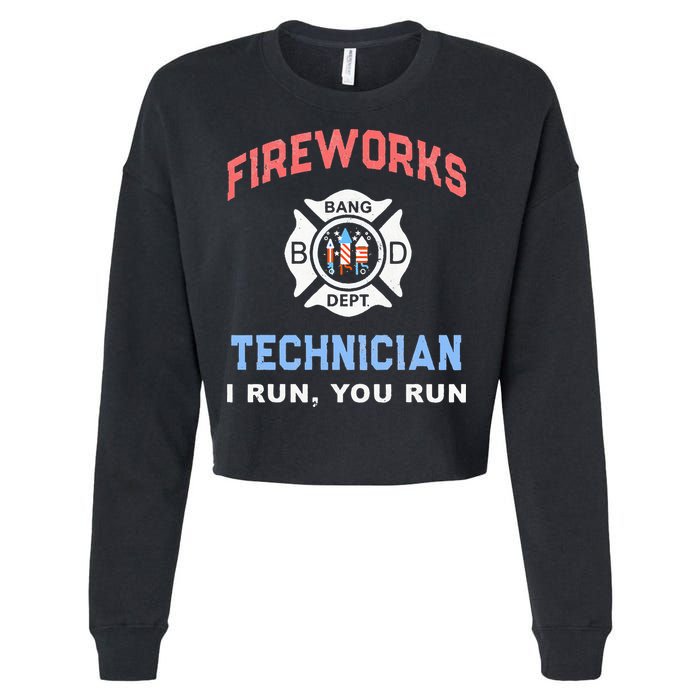 Funny FIREWORKS TECHNICIAN America Firefighter Pyro Expert Cropped Pullover Crew