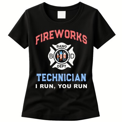 Funny FIREWORKS TECHNICIAN America Firefighter Pyro Expert Womens T-Shirt