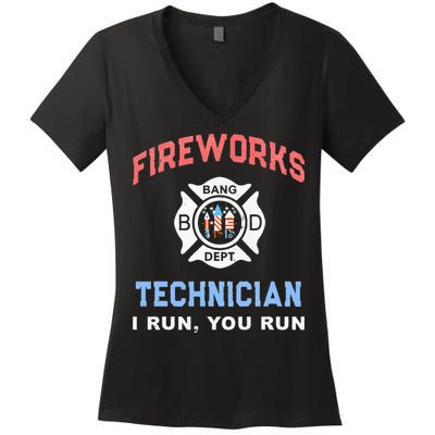 Funny FIREWORKS TECHNICIAN America Firefighter Pyro Expert Women's V-Neck T-Shirt