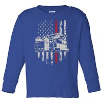 Firefighter Fire Truck Usa Flag Red Line Distressed Novelty Gift Toddler Long Sleeve Shirt