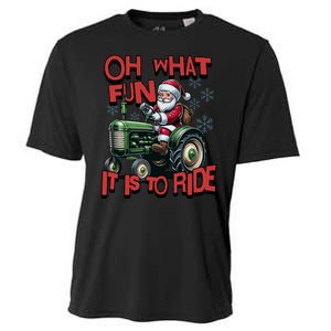 Farm Fun To Ride Santa Tractor Christmas Cooling Performance Crew T-Shirt