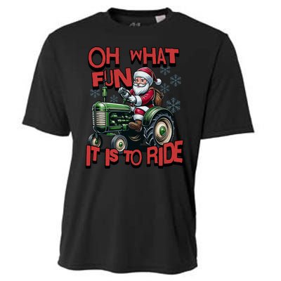 Farm Fun To Ride Santa Tractor Christmas Cooling Performance Crew T-Shirt