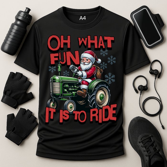 Farm Fun To Ride Santa Tractor Christmas Cooling Performance Crew T-Shirt