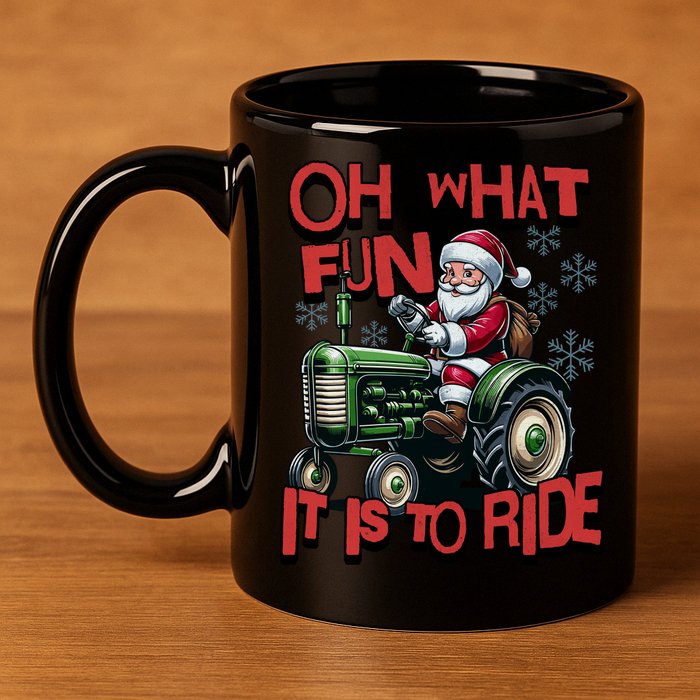 Farm Fun To Ride Santa Tractor Christmas 11oz C Handle Ceramic Mug
