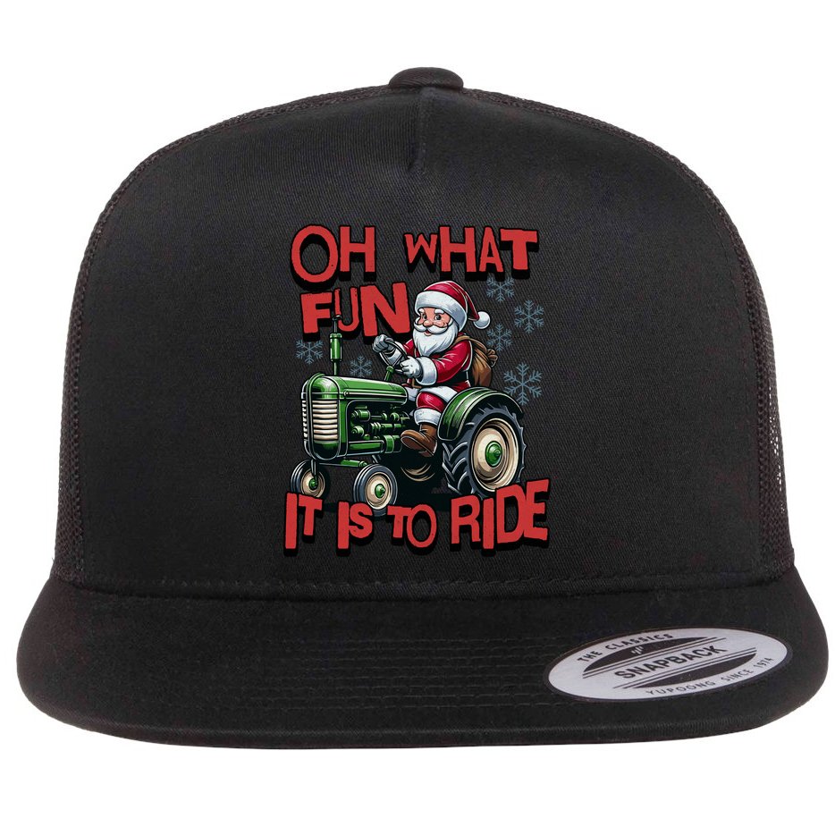 Farm Fun To Ride Santa Tractor Christmas Flat Bill Trucker Hat