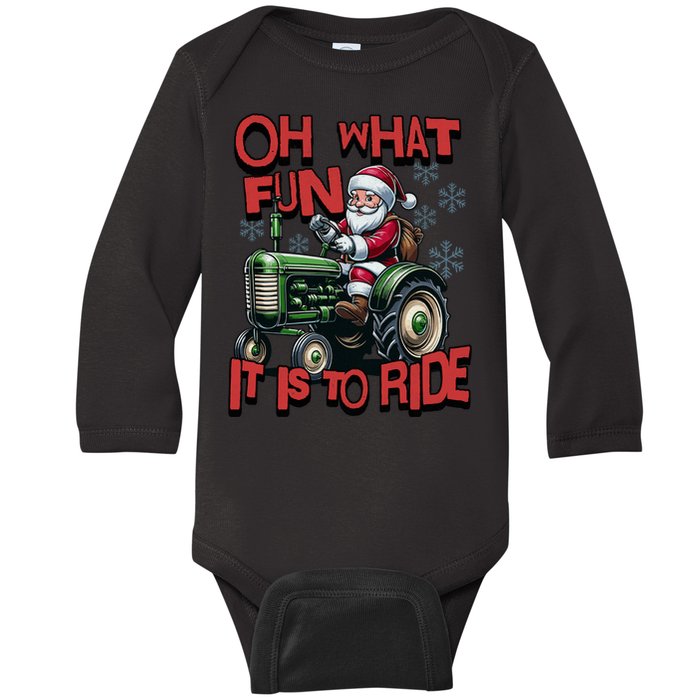 Farm Fun To Ride Santa Tractor Christmas Baby Long Sleeve Bodysuit