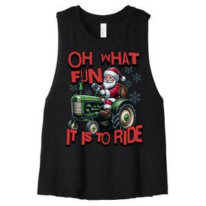 Farm Fun To Ride Santa Tractor Christmas Women's Racerback Cropped Tank