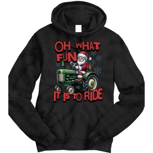 Farm Fun To Ride Santa Tractor Christmas Tie Dye Hoodie