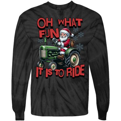 Farm Fun To Ride Santa Tractor Christmas Tie-Dye Long Sleeve Shirt